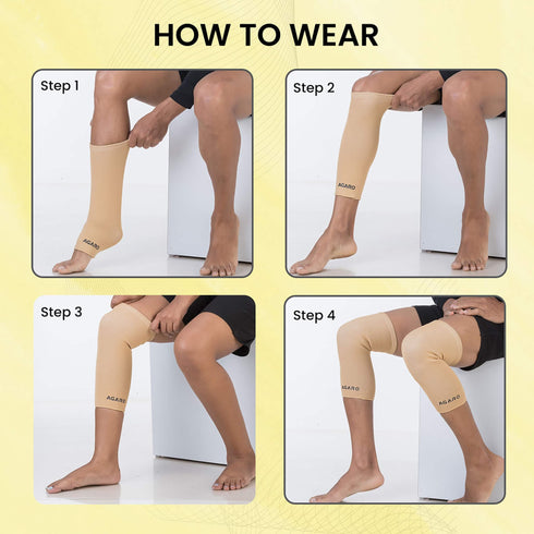 Tubular Stretchable Knee Cap, Breathable Fabric, Uniform Compression, Relieves Muscle Pain, Joint Pain, Injury Recovery, For Workout, Running, For Men And Women, Medium, Beige, Pack of 2